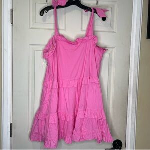Vici &merci Minni Cotton Pocketed Ruffle Tiered Babydoll Dress Fuchsia Pink